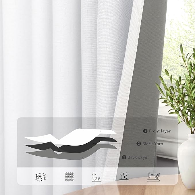 Pitalk White Room Darkening Curtains White Blackout Curtain 68 Inch Length 2 Panels Faux Linen Viral Short Bedroom Window Curtain for Dining Living Room 68 Long Cortinas Blancas para Sala Dormitorio