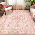 RELEANY Area Rugs 5'x7' Washable Non-Slip, Floral Vintage Distress Print Pattern Medallion Carpet for Living Room Bedroom Dining Room, Pink Light Vintage Pink