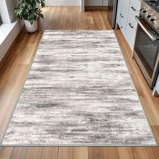 KOZYFLY 4x6 Area Rug Modern Abstract Washable Large Rugs for Entryway Non-Slip Soft Living Room Rug, Print Grey/Light Beige/Brown Throw Rugs Indoor Mat for High-Traffic Door Entrance