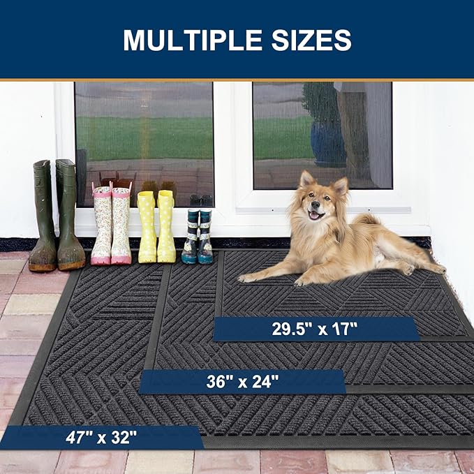 Smiry Front Door Mat Outside Entrance, Heavy Duty Sturdy Natural Rubber Doormat, Trap Dirt and Moisture, Easy Clean Low Profile Welcome Floor Mats for Indoor Outdoor Entry, 35X23 Inch, Medium Grey