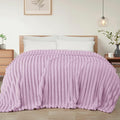 Exclusivo Mezcla Queen Size Flannel Fleece Blanket, Super Soft Striped Jacquard Bed Blanket, Lightweight Fuzzy Cozy for All Seasons, 90x90 Inches, Lilac Purple