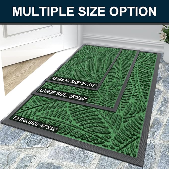 Colorxy Waterproof Doormat, Sturdy Natural Rubber Front Indoor Mat, Non Slip Low Profile Indoor Outdoor Door Mats, Stain and Fade Resistant Floor Mat, Easy Clean Patio Entrance Mat, 71''x23'', Green