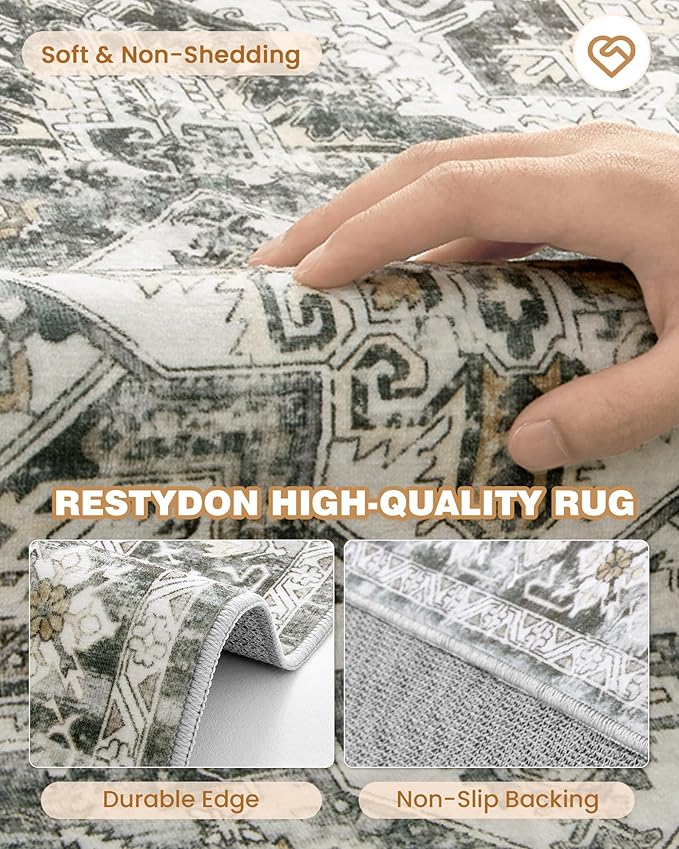 Hallway Runner Rug 2x12, Extra Long Washable Runner Rugs with Rubber Backing, Non Slip Runner, Vintage Rug Runners for Kitchen Laundry Room Entryway (Grey/Beige,2'x12')