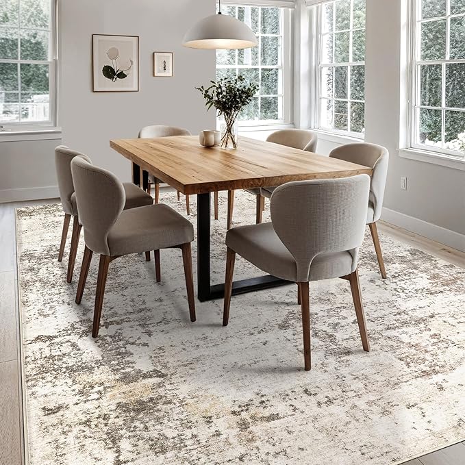 UERMEI 5x7 Area Rug Living Room Rugs - Washable Neutral Modern Abstract Soft Thin Large Rug Indoor Floor No Slip Rug Carpet for Bedroom Under Dining Table Home Office Decor - Dark Brown