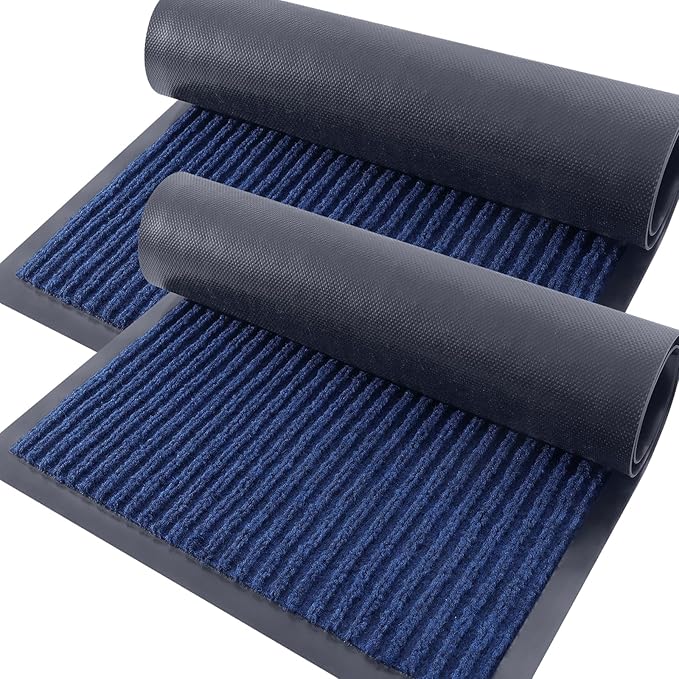OLANLY Front Door Mat Indoor Outdoor Entrance, 2-Pack 47 x 23 Inch, Waterproof Heavy Duty Doormat, Fade Resistant, Low Profile, Easy Clean Patio Porch Welcome Floor Mats for Entry, Blue