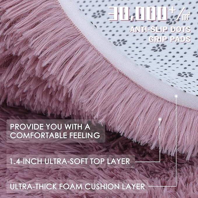 OLANLY 5x7 Machine Washable Large Area Rugs for Living Room, Bedroom, Soft Fluffy Shaggy Bedside Rug, Indoor Floor Carpet for Kids Girls and Boys, Dorms, Nursery, Home Decor Aesthetic, Blush
