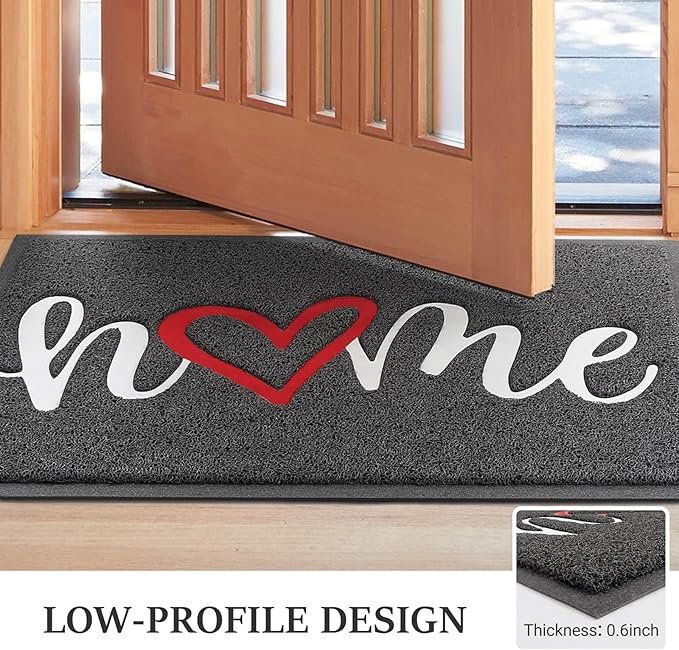 BeneathYourFeet Door Mat, Welcome Mat Low Profile Floor Mat Front Doormat Indoor and Outdoor Doormat Non Slip Rugs for Entryway, Patio, High Traffic Areas (36"x24", Grey-Home)
