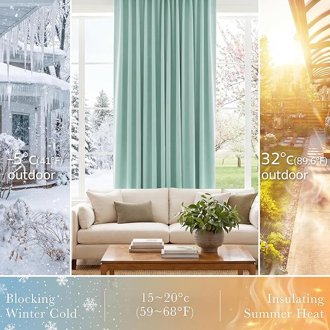 PONY DANCE Short Curtain Panels - Kitchen Curtains Room Darkening Light Blocking Energy Saving Short Drapes/Bedroom with Back Tab Home Decor, 42 in Wide by 45 Long, Mint Green, 2 PCs