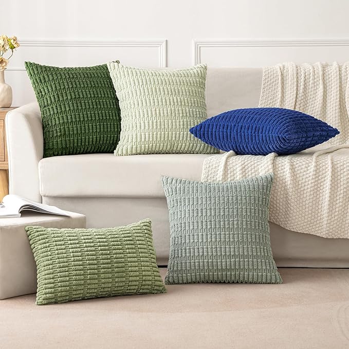 MIULEE Pack of 2 Spring Corduroy Decorative Throw Pillow Covers 20x20 Inch Soft Boho Striped Pillow Covers Modern Farmhouse Home Decor for Summer Sofa Living Room Couch Bed Moss Green