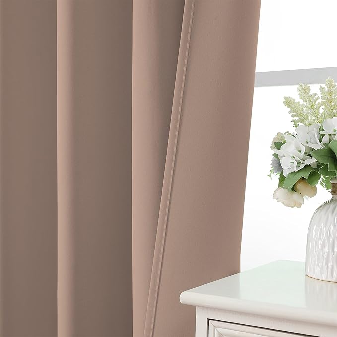 CUCRAF Khaki Blackout Curtains 108 inch Length 2 Panels Set, Rod Pocket Room Darkening Drapes for Bedroom Living Room, Insulated Thermal Light Blocking Window Curtain (W52 x L108 Inch)