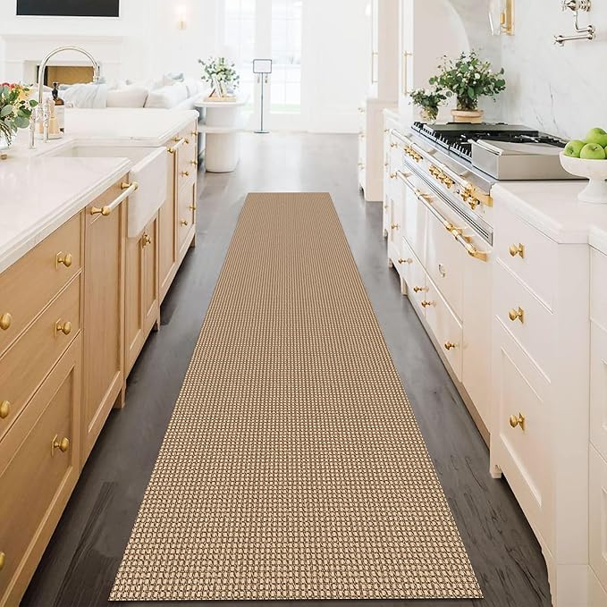 KOZYFLY Extra Long Runners for Hallways 2.6x16 ft Washable Kitchen Runner Non Slip Rubber Backed Hallway Rug Cotton Entryway Runner Rug Floor Carpet for Indoor Hall, Kitchen, Stair, Tan/Orange/Brown