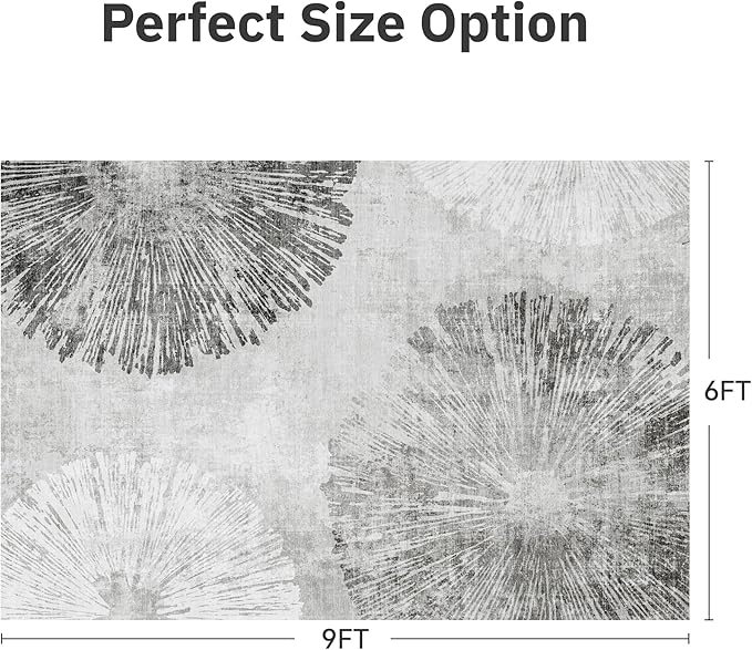6x9 Area Rugs for Living Room-Machine Washable Rug Ultra Soft Non Slip Area Rug Modern Abstract Dahlia Indoor Carpet Rugs for Bedroom Dining Room Playroom Nursery Bedside Office, Grey