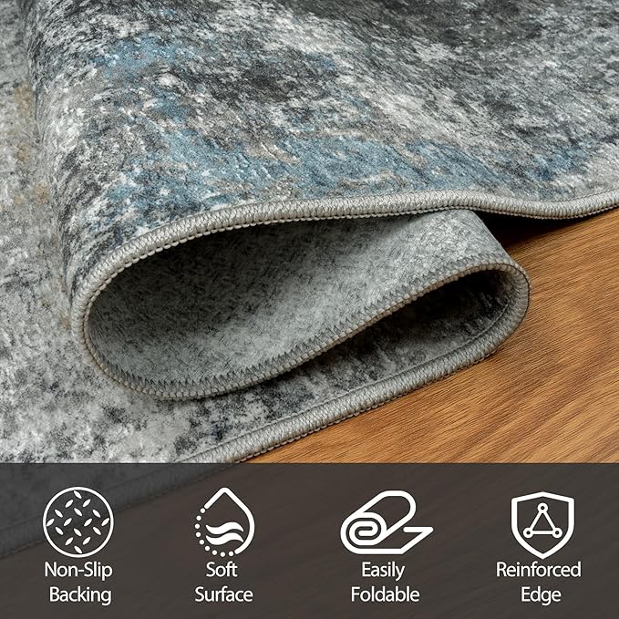 4x6 Area Rugs for Living Room Rug Washable: Abstract Rug for Dining Room Bedroom Carpet Non Slip 4 by 6 Indoor Modern Nursery Home Office Black Gold