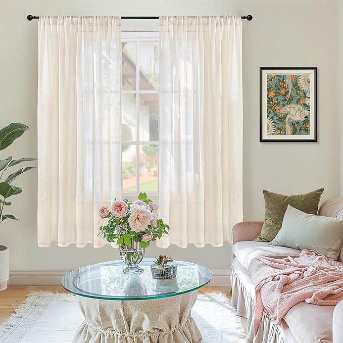 Curtain Panels in Light Beige Linen Blend, 2 Pack, Light-Filtering