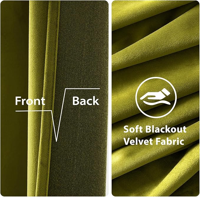 MIULEE Velvet Curtains Olive Elegant Grommet Thermal Insulated Soundproof Green Room Darkening Curtains/Drapes for Classical Living Room Bedroom Decor 52 x 84 Inch Set of 2