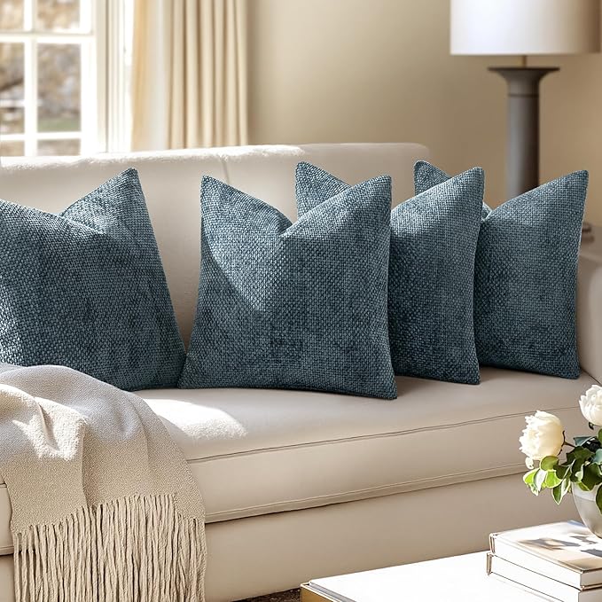 MIULEE Pack of 4 Couch Throw Pillow Covers 20x20 Inch Navy Blue Soft Decorative Chenille Pillow Covers Farmhouse Accent Cushion Covers for Boho Home Decor Sofa Bedroom Living Room