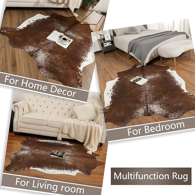 AROGAN 8×10 Feet Western Decor Faux Fur Cowhide Rug, Premium Animal Skin Cow Hide Rug, Sturdy Cow Print Rugs for Wall Decor, Western Floor Carpet for Bedroom Living Room, Dark Brown