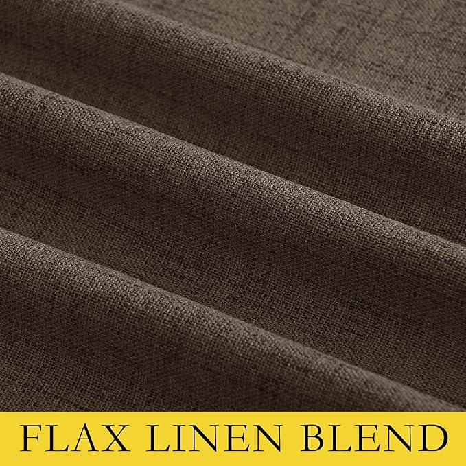 NICETOWN Coffee Vintage Linen 100% Blackout Curtains for Kitchen, Thermal Insulated Curtains 63" Long, Noise Reducing Window Treatment Drapes for Dorm Room, 62" Wide Per Panel, Set of 2