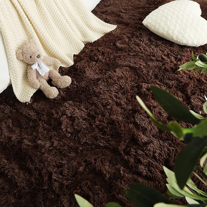 LOCHAS Ultra Soft Indoor Modern Area Rugs Fluffy Living Room Carpets for Children Bedroom Home Decor Nursery Rug 4x5.3 Feet,Brown