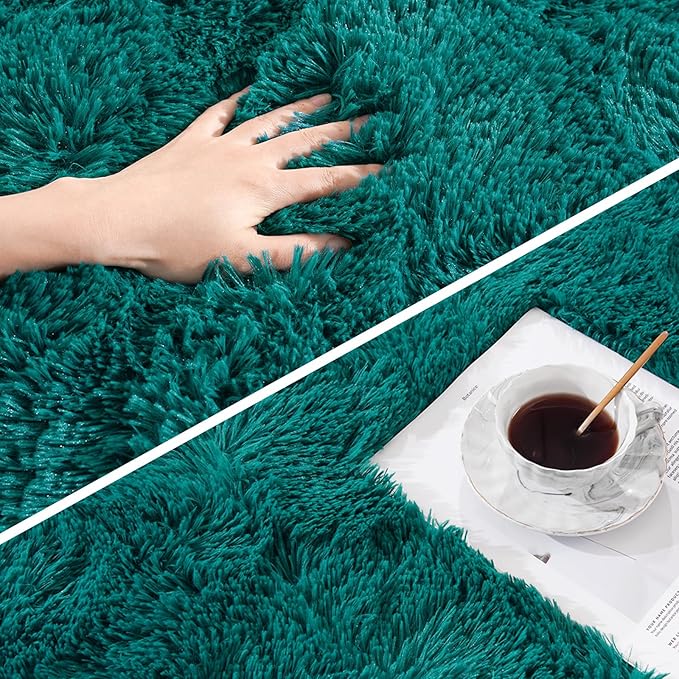 Amearea Shag Blue and Green Runner Rug for Bedroom Girls Living Room, 2x6 Teal Green Feet Extra Soft and Fluffy Shaggy Rugs, Non Slip, Indoor Floor Long Carpet Mat for Boys Nursery Home Decor