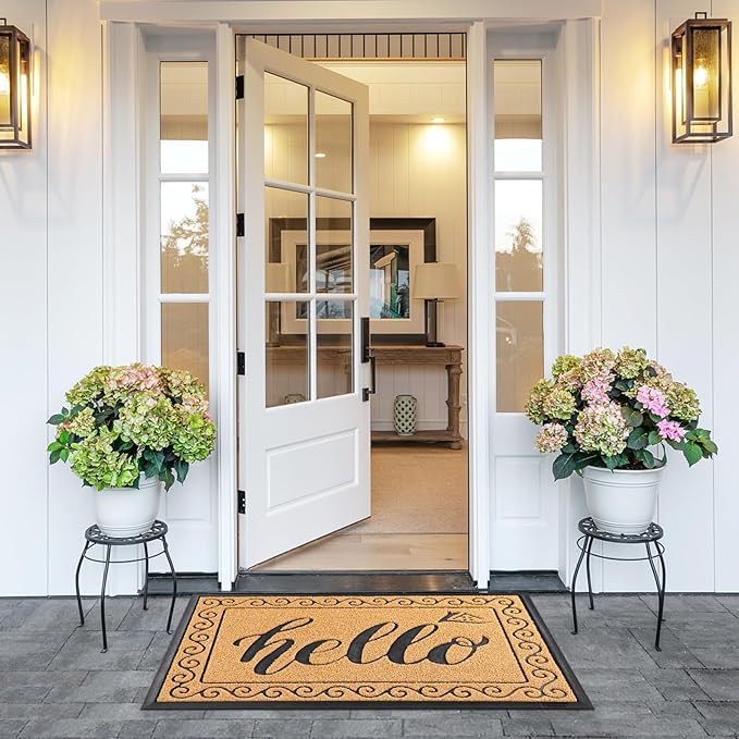 Yimobra Welcome Mats for Front Door 29.5x17, Heavy Duty Waterproof Outdoor Door Mat Outside Entrance, Non-Slip Low Profile Indoor Entryway Mat for Garage Patio, Yellow