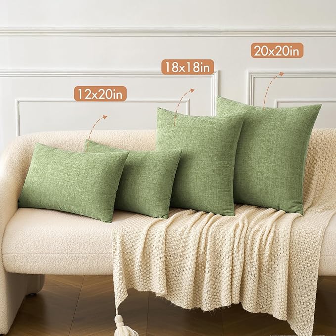MIULEE Pack of 2 Couch Throw Pillow Covers 20x20 Inch Spring Soft Sage Green Chenille Pillow Covers for Sofa Living Room Solid Dyed Pillow Cases