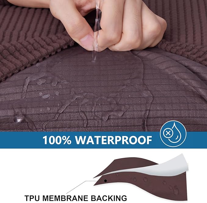 hyha Waterproof Couch Cushion Covers for Pets, Non Slip Sofa Seat Cover for Dogs Washable, Soft Thick Stretch Jacquard Fabric, Sofa Slipcovers with Elastic Bottom (1 Piece for Large, Chocolate)