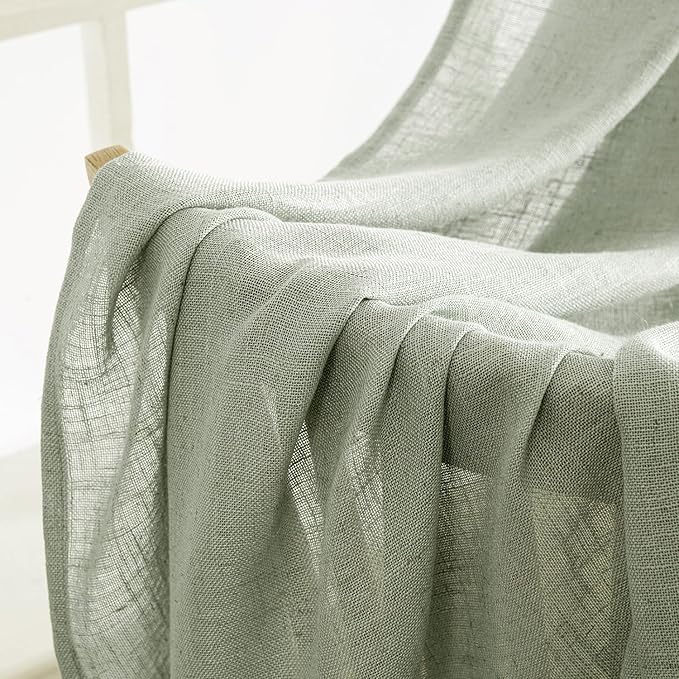 MIULEE Sage Linen Curtains 72 Inch Length 2 Panels for Bedroom Living Room,Green Soft Thick Linen Textured Window Drapes Semi Sheer Light Filtering Back Tab Rod Pocket Burlap Look Decor