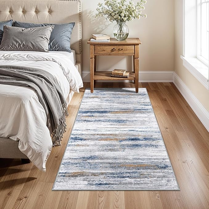 3x5 Area Rug Non-Slip: Washable Rugs for Hallway Entryway Kitchen Living Room Bedroom - Easy-to-Clean Stain and Water Resistant Carpet - Soft Low-Pile Throw Mat Navy Grey