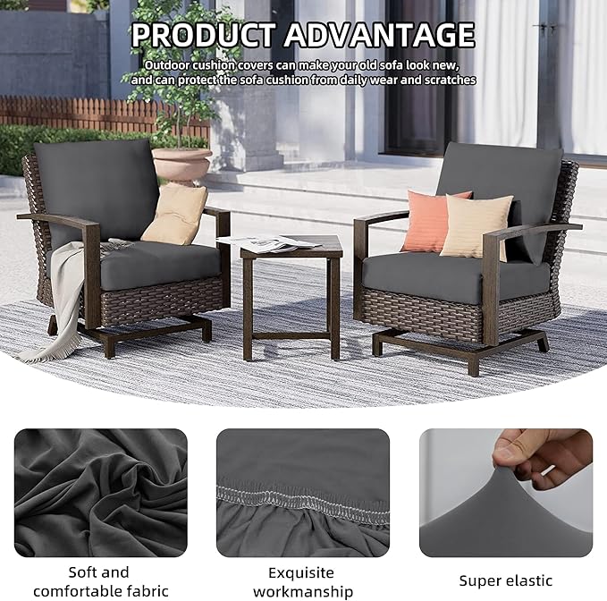 8Pcs Outdoor Cushion Covers, Patio Cushion Covers,Stretch Elastic Slipcovers, Replacement Washable & Reusable Furniture Protector for Patio Couch (Grey,Cover Only)