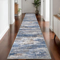 KOZYFLY Modern Abstract Washable Rug Runner 2.6x14 Hallway Rug Runner Non-Slip Soft Kitchen Runner Rugs, Blue Rust Striped Carpet for Entryway Bathroom Laundry Room Foyer