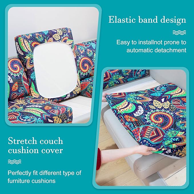 14 Pcs Stretch Patio Cushion Covers,Outdoor Couch Covers Replacement,Outdoor Couch & Sofa Slipcovers,for Patio Furniture Cushion Covers,Washable Reusable Furniture Protector (Rococo ,Cover Only)