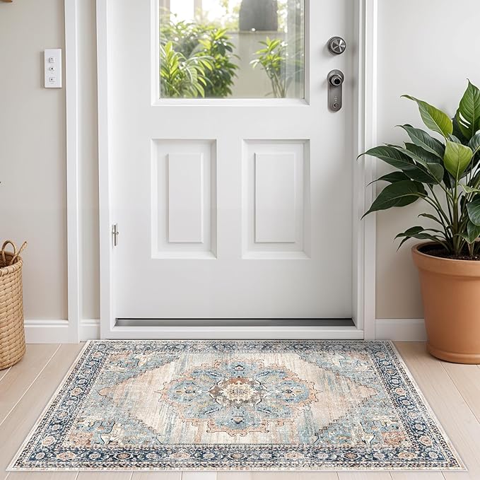 Washable Hallway Runner Rug 2x3 - Runner Rug Kitchen Rugs and Mats Non Skid Washable Waterproof Carpet Runner for Living Room Bedroom Bathroom (Blue, 2X3)