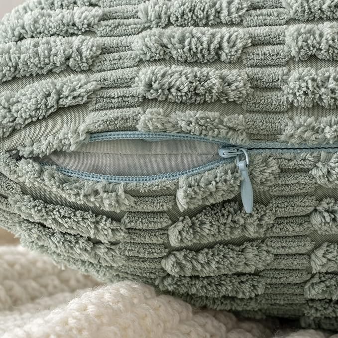 MIULEE Pack of 2 Spring Corduroy Decorative Euro Sham Throw Pillow Covers 24x24 Inch Soft Boho Striped Pillow Covers Modern Farmhouse Home Decor for Summer Sofa Living Room Couch Bed Greyish Green