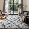 4x6 Ft Shag Area Rug for Bedroom Living Room, Tie-Dyed Ultra Soft Fluffy Furry Rugs for Indoor Floor, Aesthetic Carpet for Kids Home Decor (Black White)