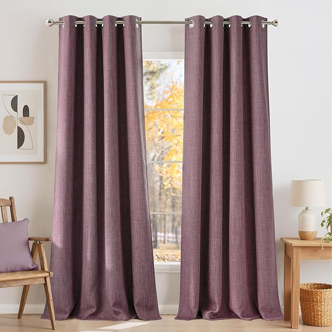 NICETOWN Faux Linen Greyish Purple Blackout Curtains 84 inches Long for Living Room - Privacy Panels for Bedroom, Modern Farmhouse Style Easy Care Grommet Top, 2 Panels, W52 by L84