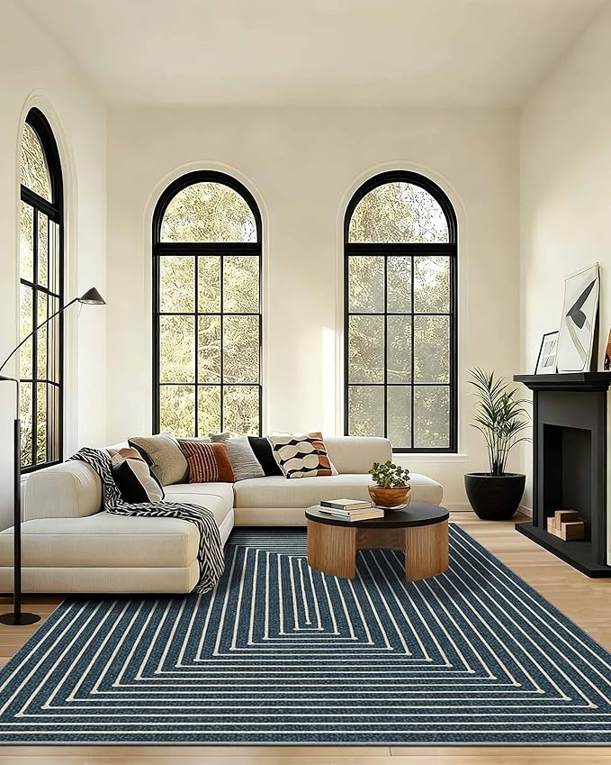 Latte&Fog 8x10 Area Rugs for Living Room, Large Modern Abstract Washable Rug, Boho Non Slip Low Pile Carpet for Indoor Bedroom Dining Room, Office, Dorm, Classroom, Farmhouse and Kids Room - Blue
