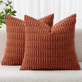 MIULEE Pack of 2 Rust Corduroy Decorative Euro Sham Pillow Covers 24x24 Inch Soft Boho Striped Throw Pillow Covers Modern Farmhouse Home Decor for Summer Sofa Living Room Couch Bed