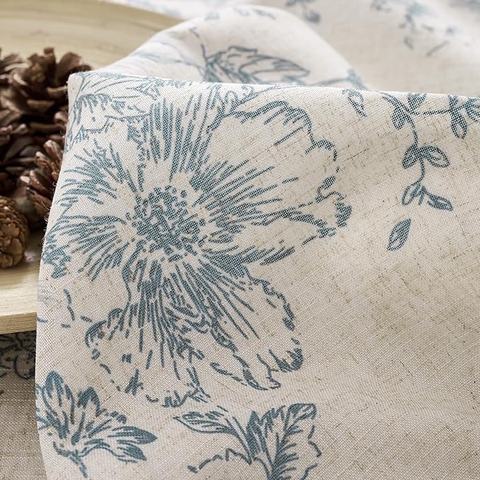 jinchan Lined Linen Blend Curtain Floral Curtains for Living Room 84 Inches Long Blue Peony Flower Printed Curtain Rod Pocket Back Tab Farmhouse Patterned Drapes Bedroom Window Curtains Set 2 Panels