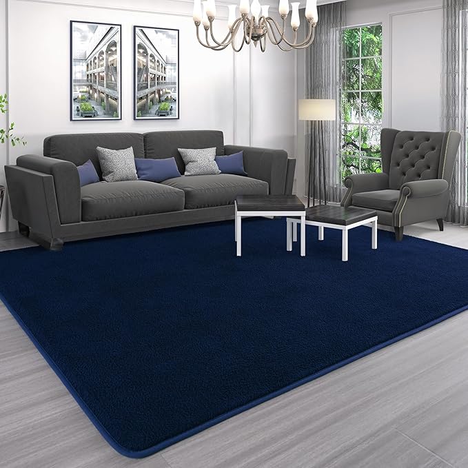 AROGAN Modern Shag Area Rug for Bedroom, 4x6 Feet Washable Rugs for Living Room, Indoor Floor Carpet, Plush Memory Foam Bedside Rugs for Kids Girls Teens Room Low Pile, Navy Blue