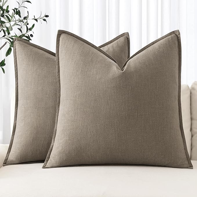 MIULEE Decorative Linen Euro Sham Pillow Covers 24x24 Inch Tan TaupeBoho Farmhouse Neutral Winter Couch Throw Pillows for Bed Pack of 2 Accent Modern Pillowcase Sofa Livingroom Home Decor