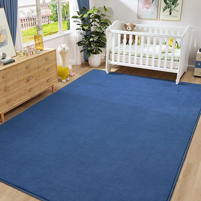 Amearea Large Modern Area Rugs for Bedroom Living Room, 8x10 Feet Blue Thickened Memory Foam Rug, Fluffy Indoor Washable Rugs Non Slip Minimalist Carpet for Boys Girls Dorm Nursery Room Decor