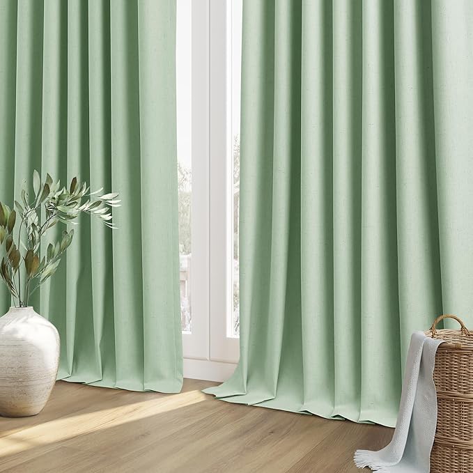 Guken 100% Blackout Curtains 72 Inch Length 2 Panels Set for Living Room Bedroom Back Tab Thermal Insulated Black Out Linen Drapes Room Darkening Window Curtains 72 Inches Long,Aqua Green