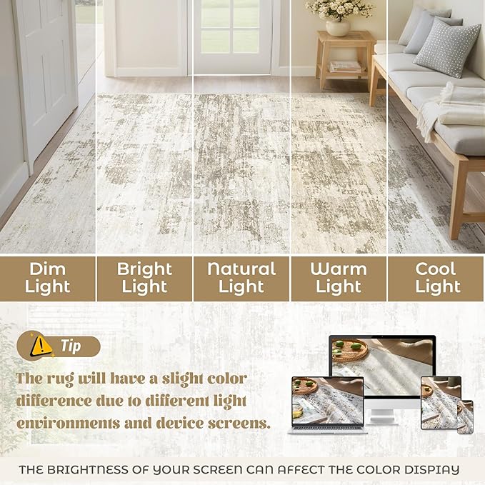 XLUEZ 6x9 Area Rugs for Living Room, Washable Modern Abstract Large Area Rug Neutral Soft Non Slip Kids Rug Stain Resistant Indoor Carpet for Bedroom Nursery Dining Room Playroom(BeigeBrown, 6'x9')