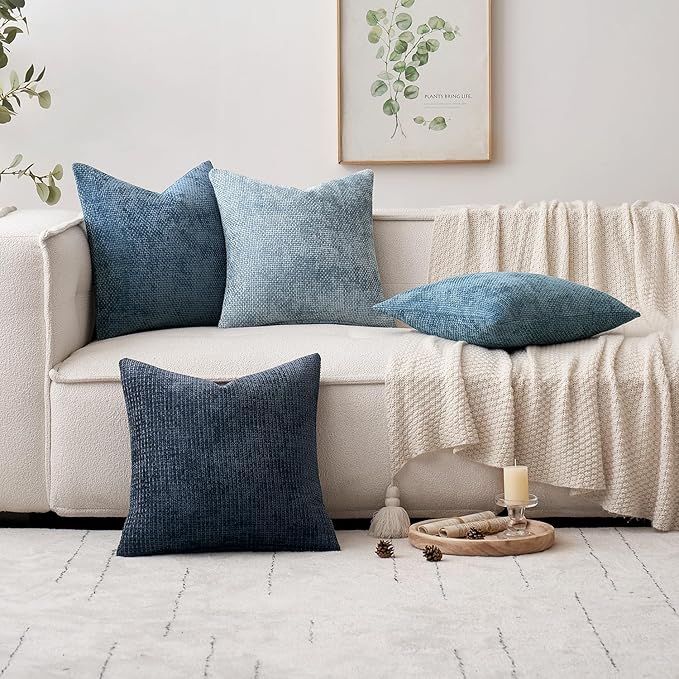 MIULEE Pack of 2 Couch Throw Pillow Covers 20x20 Inch Coastal Smoke Blue Modern Boho Accent Decorative Pillow Covers Soft Chenille Farmhouse Cushion Covers for Home Decor Bed Sofa Living Room