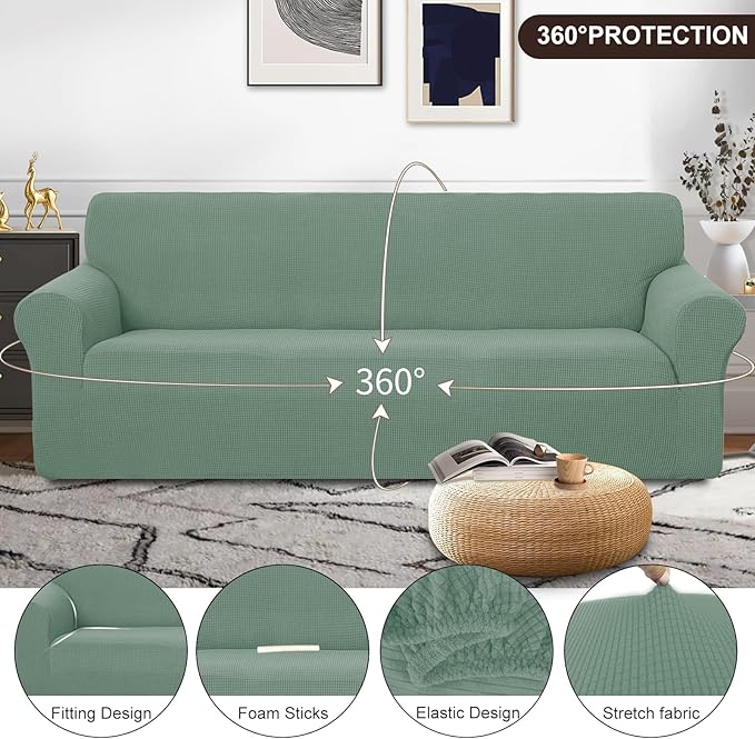U-NICE HOME 4 Seater Stretch Couch Cover Sofa Cover Washable Sofa Slipcover Furniture Protector for 3 Cushion Couch Sofa Pet Friendly, Cyan