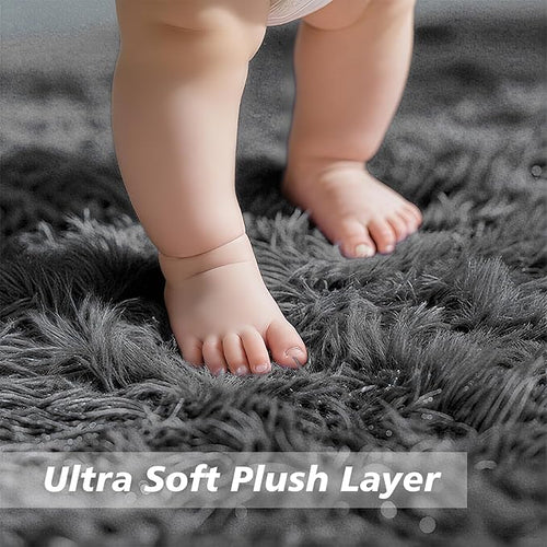 2x3 Fluffy Area Rugs for Bedroom Living Room,Small Soft Shag Fuzzy Rug Non-Shedding Indoor Plush Carpet for Kids Bedroom Nursery Dorm Home Decor,Deep Grey