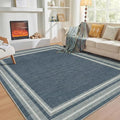 OPPODREAM Border Soft Area Rugs 5x7, Washable Blue Rug with Non Slip Backing, 5 x 7 Faux Cashmere Low-Pile 5x7 Carpet