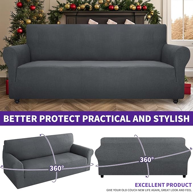ZNSAYOTX Stretch Oversized Couch Cover Universal Sofa Covers for Living Room Dogs Pet Furniture Protector Spandex Extra Large Sofa Slipcovers with Anti Slip Foam Sticks (Dark Grey, XL Sofa)