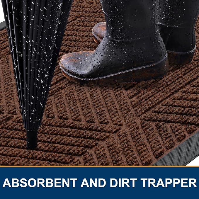 Smiry Front Door Mat Outside Entrance, Heavy Duty Sturdy Natural Rubber Doormat, Trap Dirt and Moisture, Easy Clean Low Profile Mats for Indoor Outdoor Entry, Irregular Triangle (47x32, Deep Coffee)